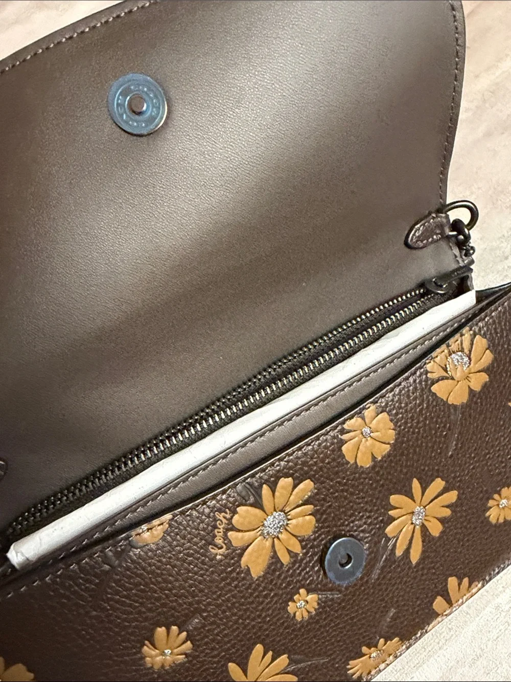COACH- Hayden Brown Floral Leather Crossbody Bag with Tan Flowers NWT